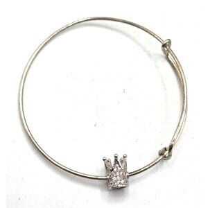 Crown Charm Silver Bangle Bracelet With Adjustable Fit